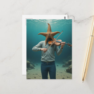 Postal Estrella de mar tonta haciendo música