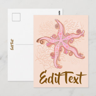Postal Estrella de mar y coral rosa patrón pastel