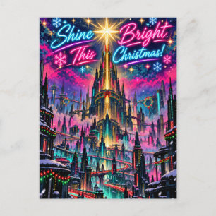 Postal Estrella de Navidad dorada sobre ciudad futurista