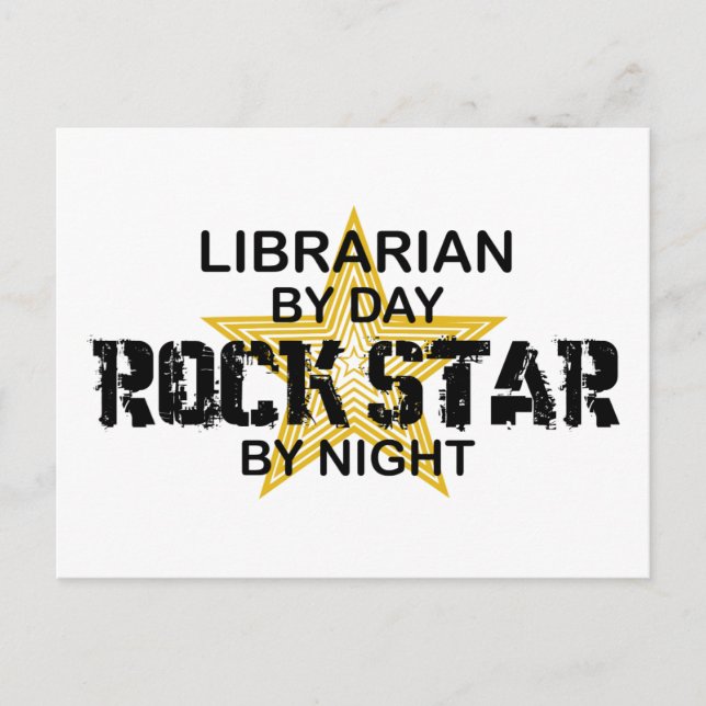Postal Estrella de rock bibliotecario por noche (Anverso)