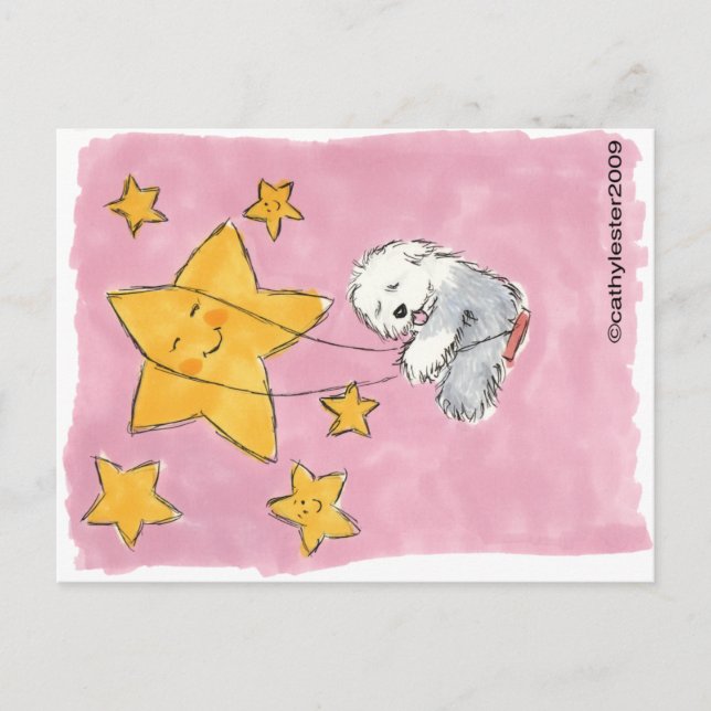 Postal Estrella de Sheepdog inglesa (Anverso)