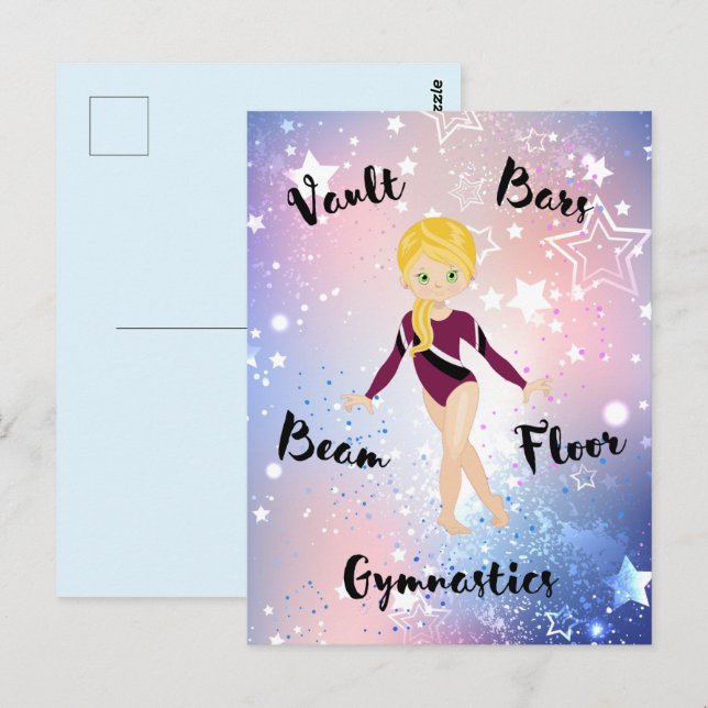 Postal Estrella del gimnasio rubia, ojos verdes, letargo  (Anverso / Reverso)
