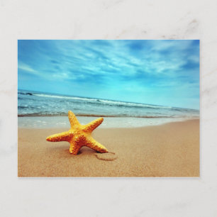 Postal Estrella Del Mar En La Playa, Cielo Azul, Océano