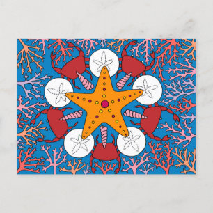 Postal Estrella del mar y coral