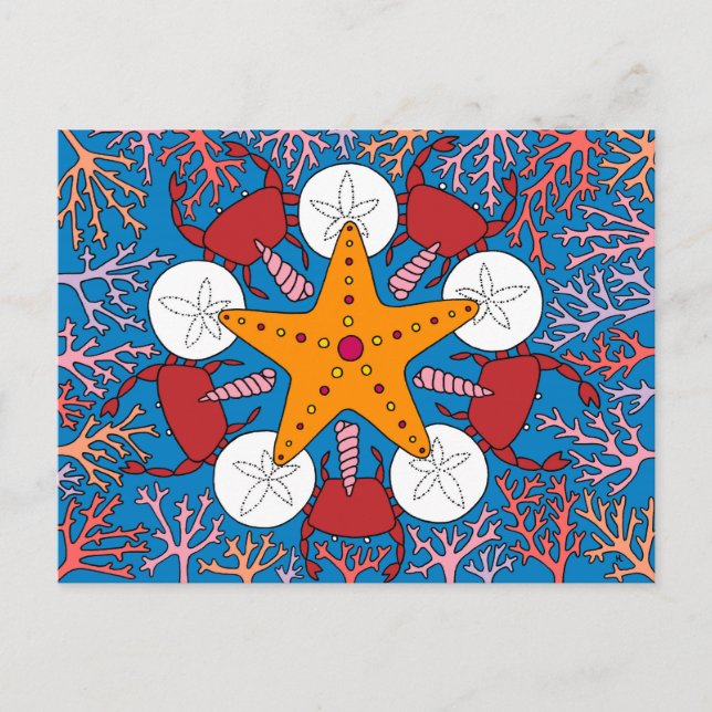 Postal Estrella del mar y coral (Anverso)