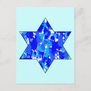 Postal Estrella judía azul para pintar