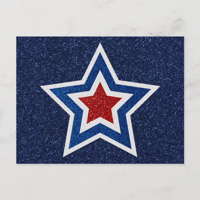 Postal Estrella Roja, Blanca y Azul con Brillo del 4 de J (Anverso)