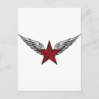 Postal estrella roja con alas