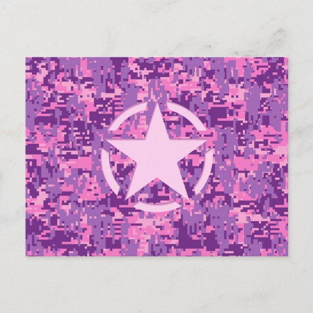 Postal Estrella rosa decoro al estilo de camo digital (Anverso)