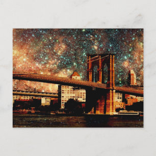 Postal estrellada noche puente de Brooklyn