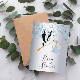 Postal Estrellas azules bebé niño ducha de plata