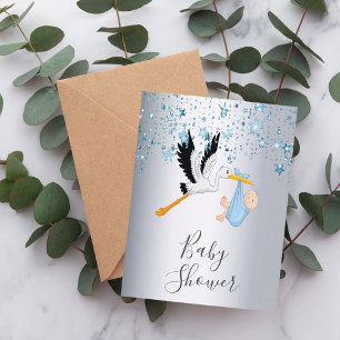 Postal Estrellas azules bebé niño ducha de plata