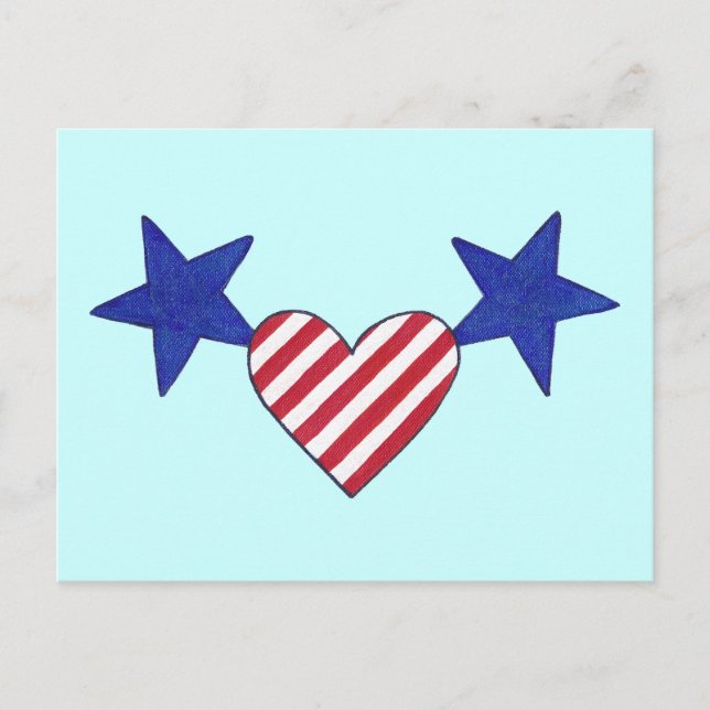 Postal Estrellas azules patrióticas Corazón de franjas ro (Anverso)