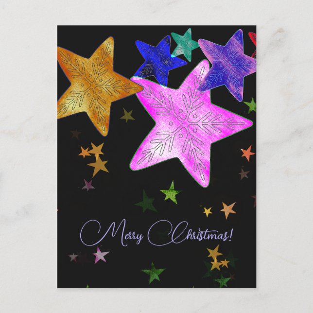 Postal Estrellas brillantes multicolores - ¡Feliz Navidad (Anverso)