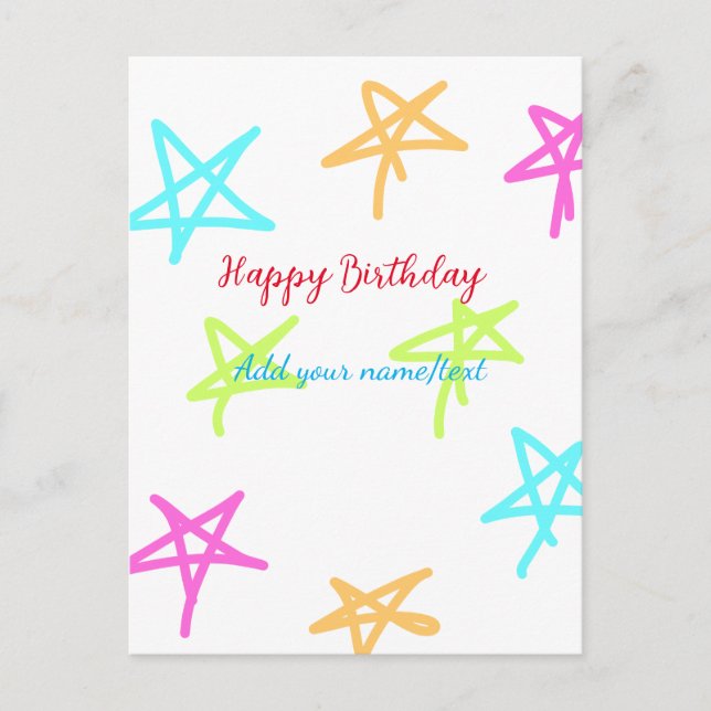 Postal Estrellas coloridas feliz cumpleaños agregar nombr (Anverso)