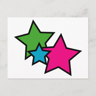 Postal Estrellas Coloridas Rosa Verde Azul Negro