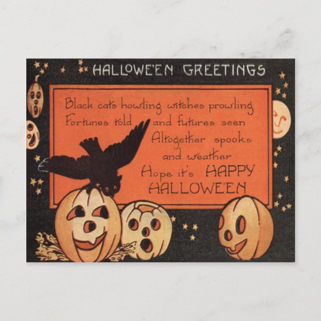 Postal Estrellas de búho de calabaza Jack O' Lantern (Anverso)
