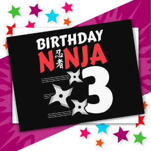 Postal Estrellas de fiesta de Ninja de 3 años niños cumpl