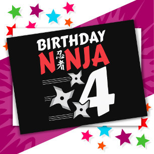 Postal Estrellas de fiesta de Ninja de 4 años niños cumpl