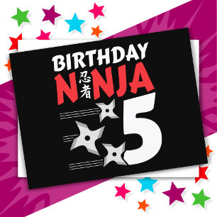 Postal Estrellas de fiesta de ninja de 5 años cumpleaños