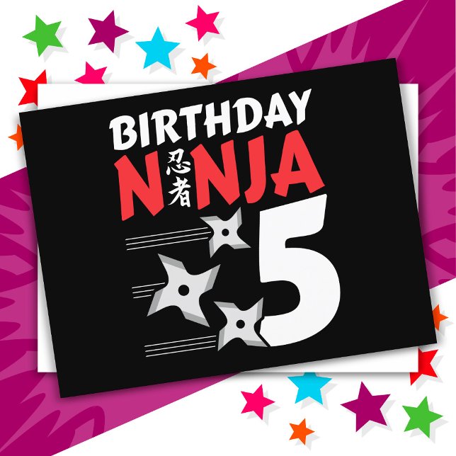 Postal Estrellas de fiesta de ninja de 5 años cumpleaños  (Subido por el creador)