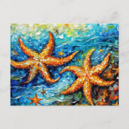 Postal Estrellas de mar en pintura al óleo submarina gira