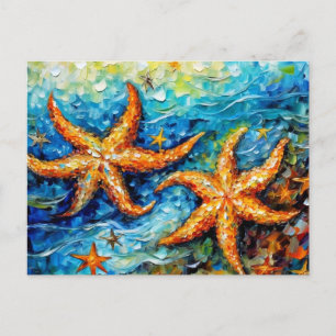 Postal Estrellas de mar en pintura al óleo submarina gira