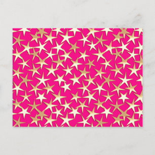 Postal Estrellas de oro en rosa fucsia