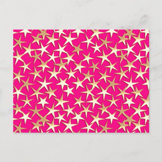Postal Estrellas de oro en rosa fucsia (Anverso)