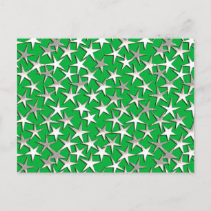 Postal Estrellas de plata sobre verde esmeralda