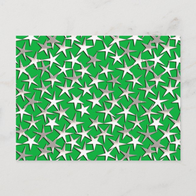 Postal Estrellas de plata sobre verde esmeralda (Anverso)