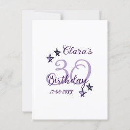Postal Estrellas de purpurina morada cumpleaños 30 modern