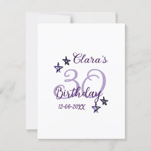 Postal Estrellas de purpurina moradas cumpleaños 30 moder