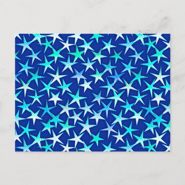 Postal Estrellas de raso, azul pálido sobre cobalto (Anverso)