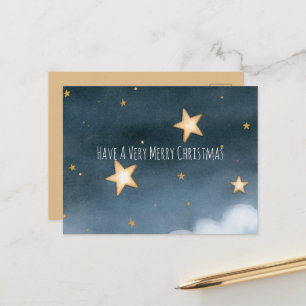 Postal Estrellas Doradas Nubes Nieve Navidad Cielo
