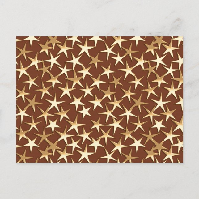 Postal Estrellas doradas sobre marrón chocolate (Anverso)