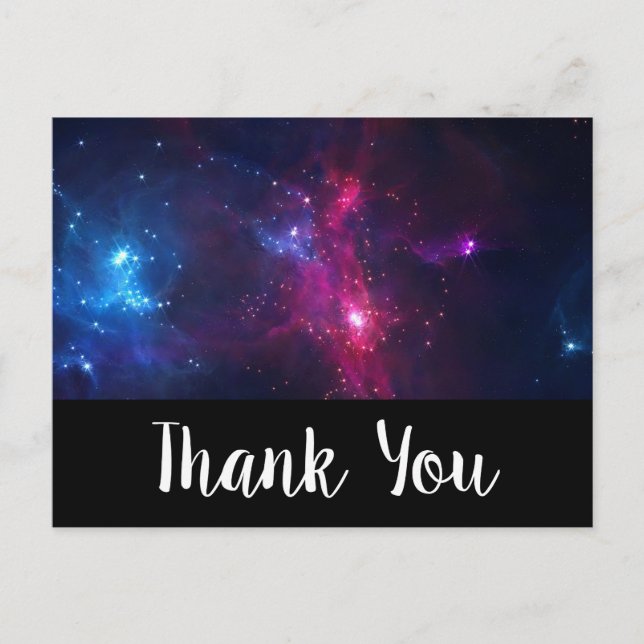 Postal Estrellas espaciales cósmicas y nebulosa gracias (Anverso)