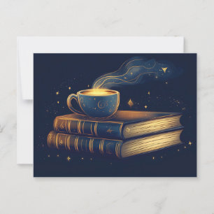 Postal Estrellas mágicas y café con libros