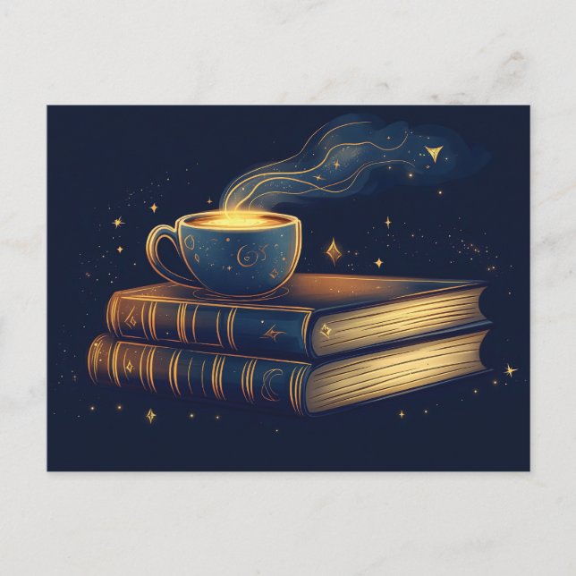 Postal Estrellas mágicas y café con libros (Anverso)