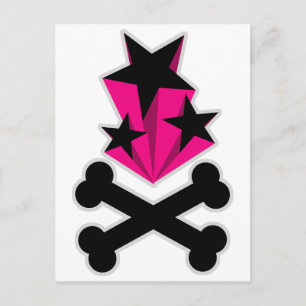 Postal Estrellas Negras Rosadas Huesos Cruzados