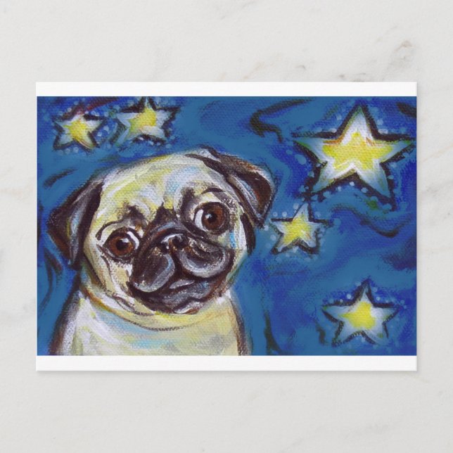 Postal Estrellas nocturnas de Cute Pug (Anverso)