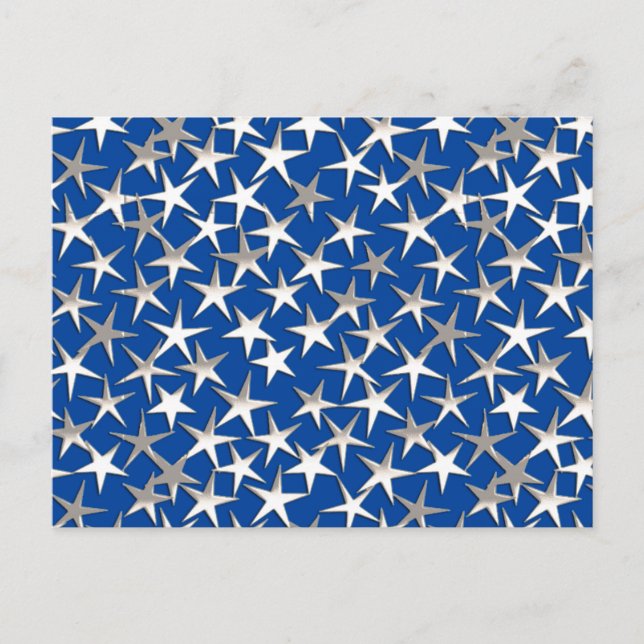 Postal Estrellas plateadas en azul cobalto (Anverso)
