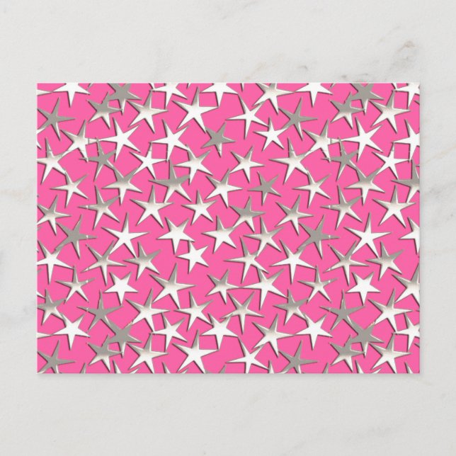 Postal Estrellas plateadas en rosa fucsia (Anverso)