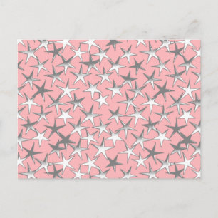 Postal Estrellas plateadas, sobre fondo rosa concha