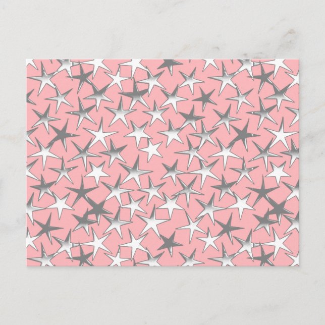 Postal Estrellas plateadas, sobre fondo rosa concha (Anverso)