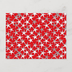 Postal Estrellas plateadas sobre rojo oscuro