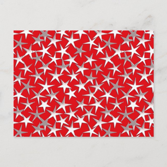 Postal Estrellas plateadas sobre rojo oscuro (Anverso)