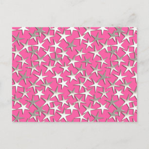 Postal Estrellas plateadas sobre rosa fucsia