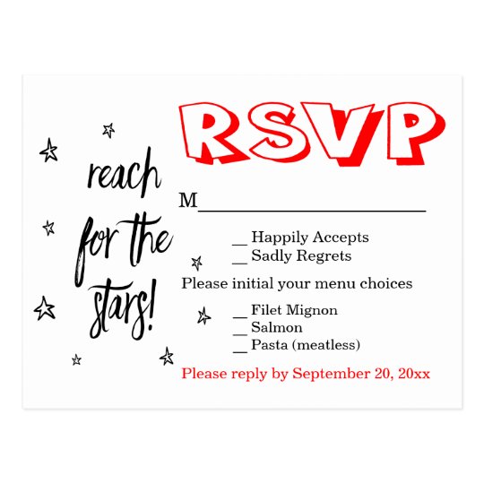 Postal Estrellas RSVP rojo blanco negro que casa