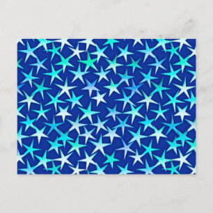 Postal Estrellas satinadas, azul pálido sobre cobalto